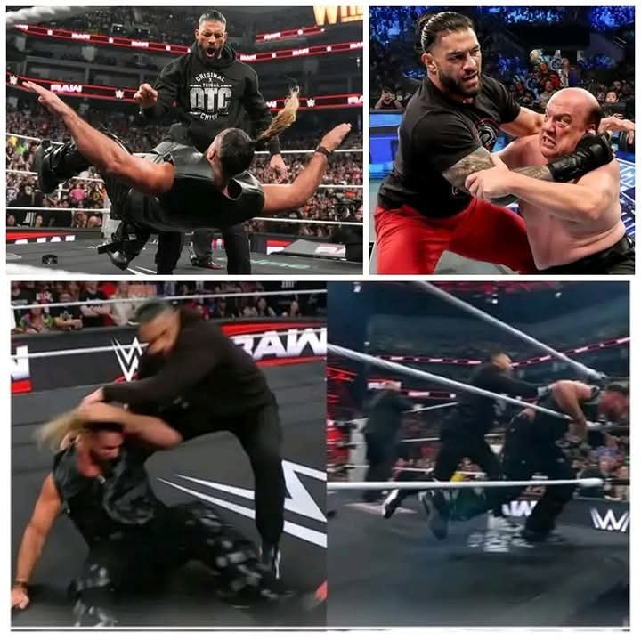 INCREDIBLE SURPRISE ATTACK! Roman Reigns Blasts Rollins and Heyman on RAW — Brock Lesnar Returns to Save the Chaos