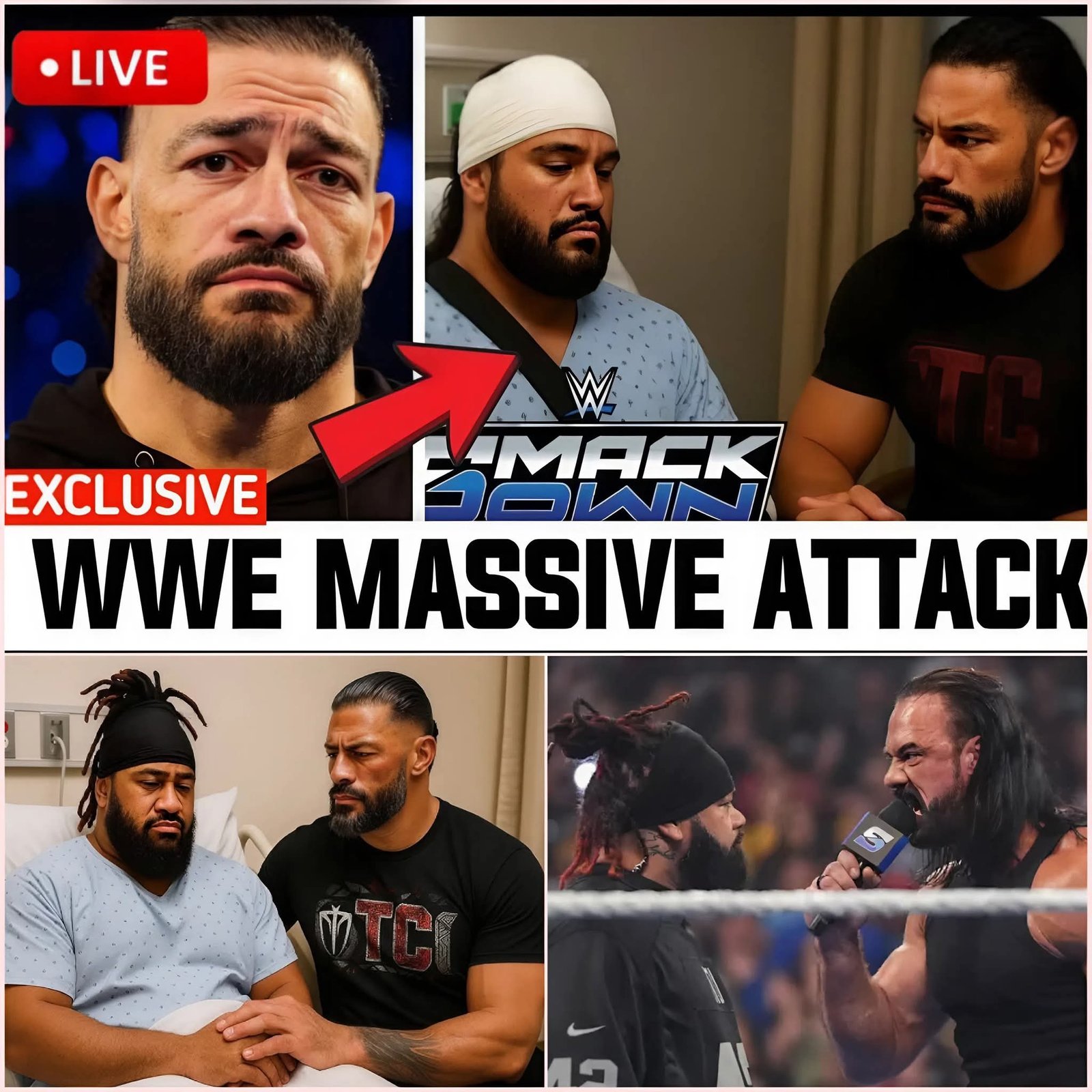 ROMAN REIGNS VISITS JACOB FATU IN HOSPITAL AFTER BRUTAL FIGHT WITH DREW McINTYRE ON SMACKDOWN