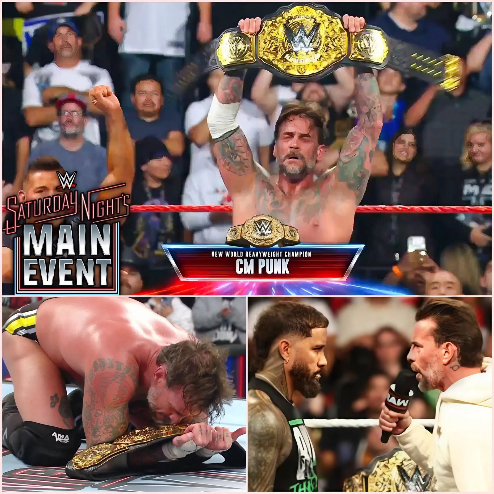 CM Punk Shocks the World: Becomes NEW WWE World Heavyweight Champion After Defeating Jey Uso at WWE Saturday Night’s Main Event! 😱🔥